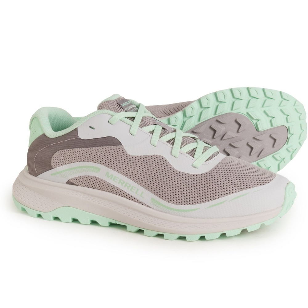 Merrell Fly Strike 2 Trail Running‎ Shoes  Women Sz 9 Light Gray Green Low Top